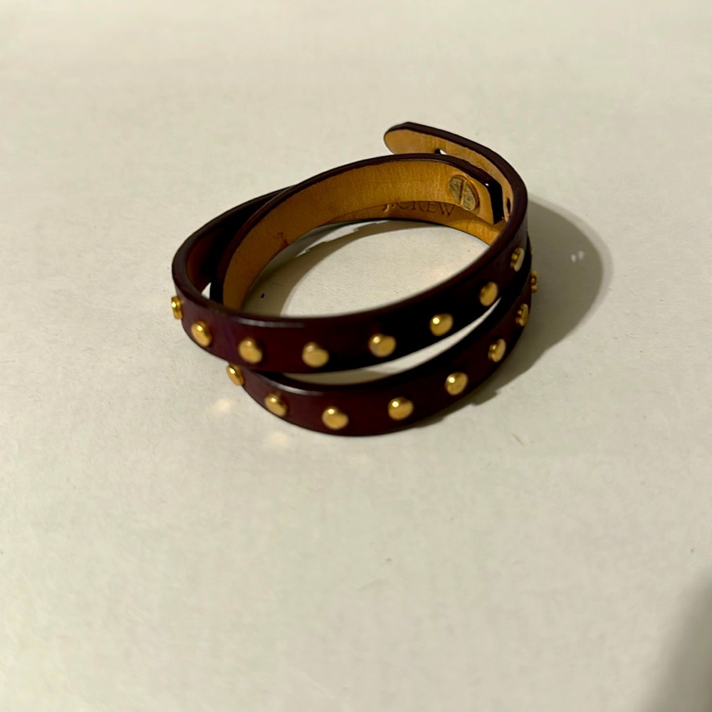 J Crew genuine leather burgundy with goldtone stud wrap bracelet